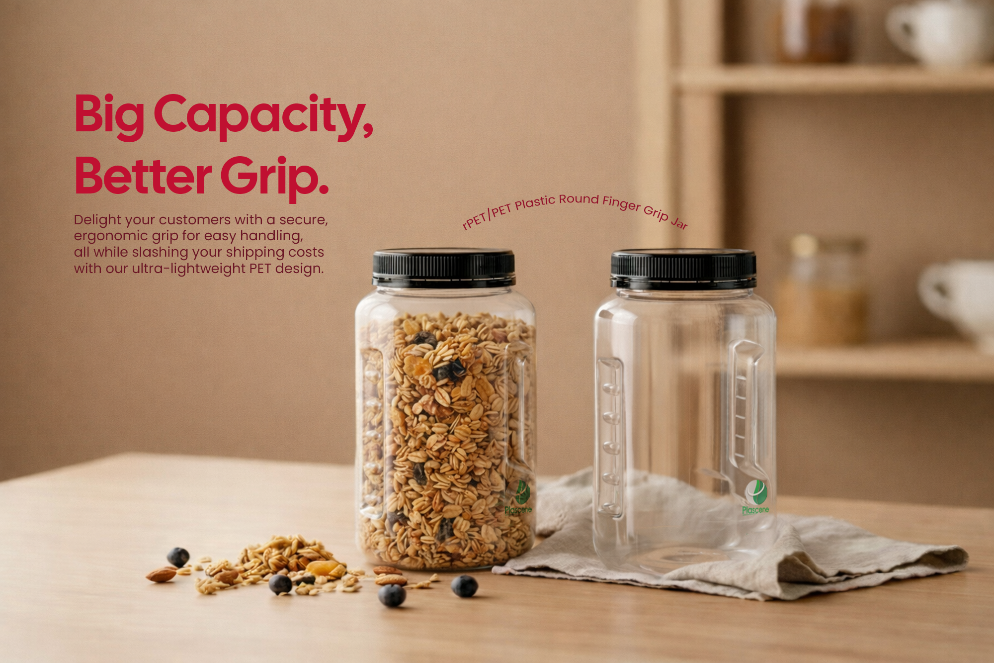 The Plastic Pinch Grip Jar used for granola storage